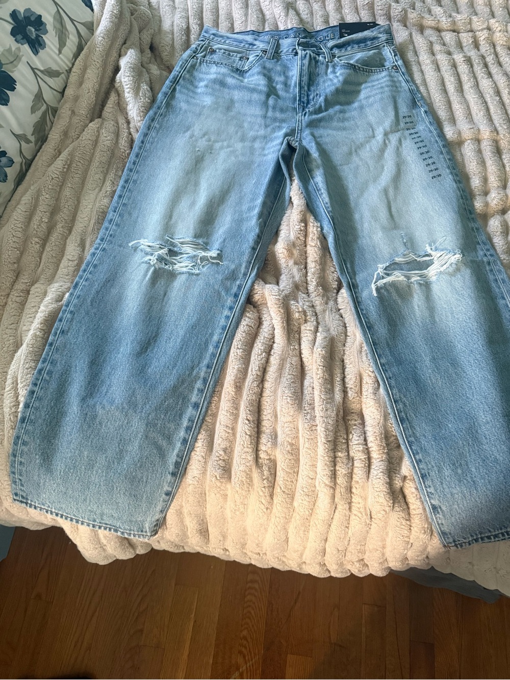Light Blue Distressed loose fit men's jeans